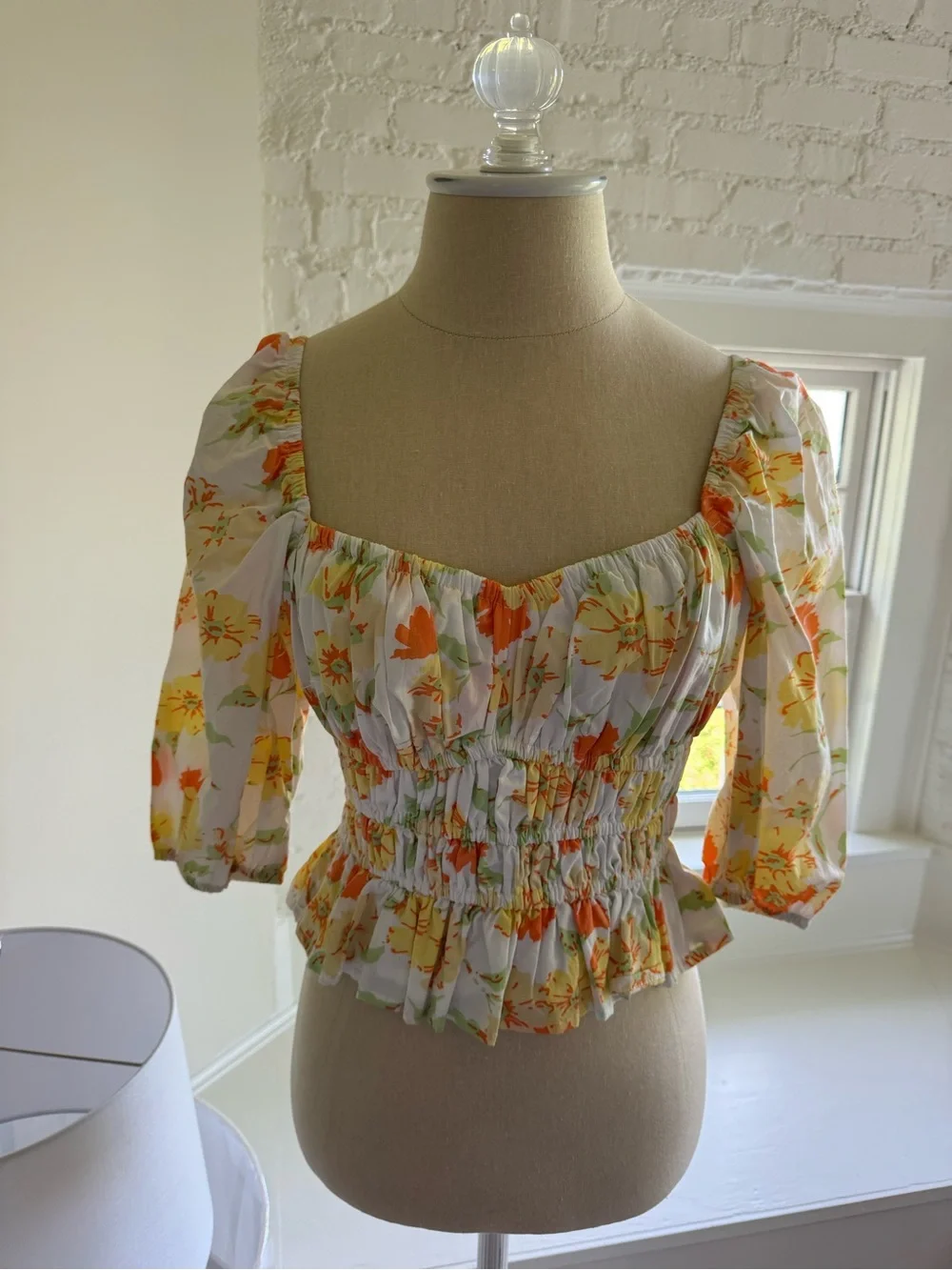Faithfull the Brand White Floral Smocked Square-Neck Top
